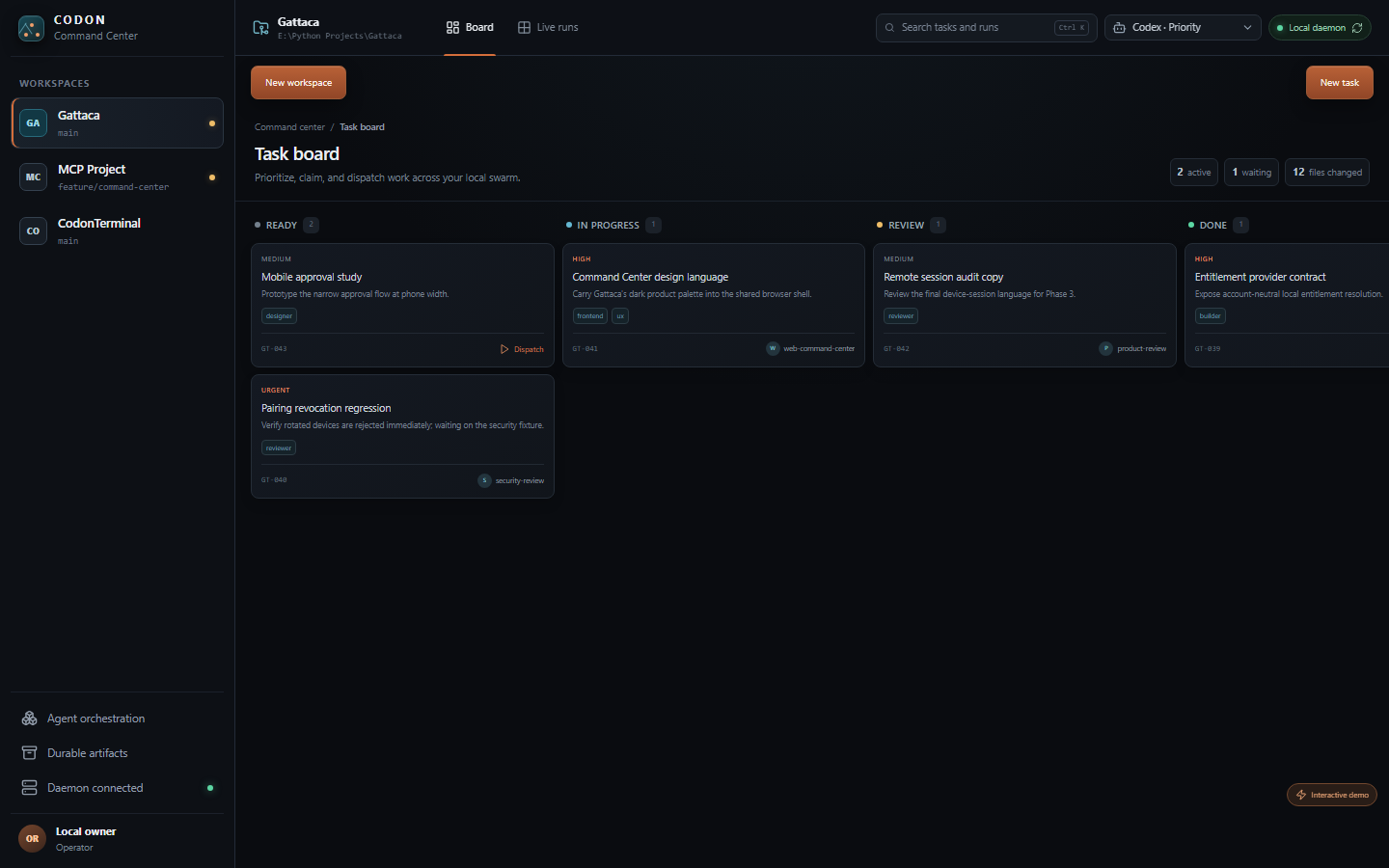 Codon Command Center: See the work take shape.